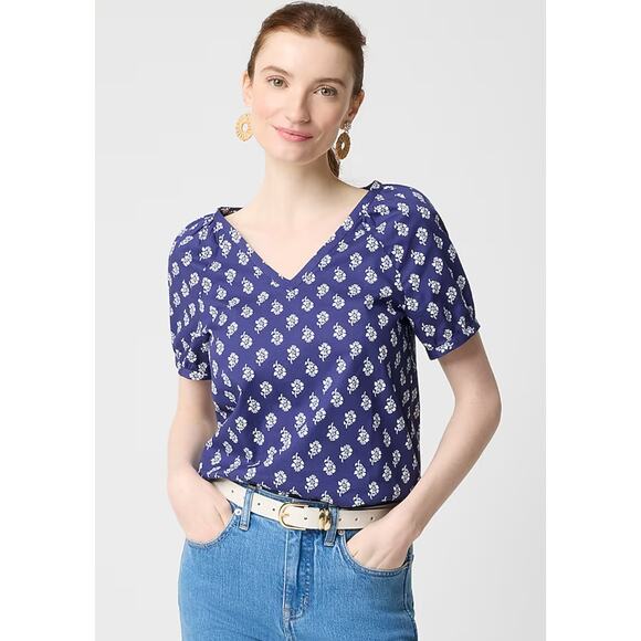 J Crew Factory | NWOT | Cotton poplin top in Riverbed Blue White | Sz M - Picture 1 of 8